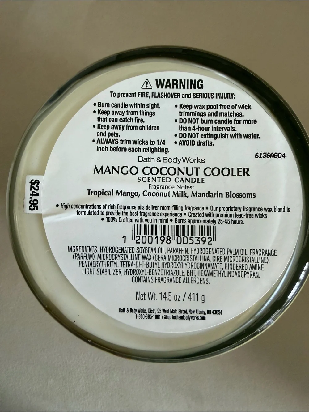 NWT Bath & Body Works 3 Wick Mango Coconut Cooler Jar Wax Candle Home Decor